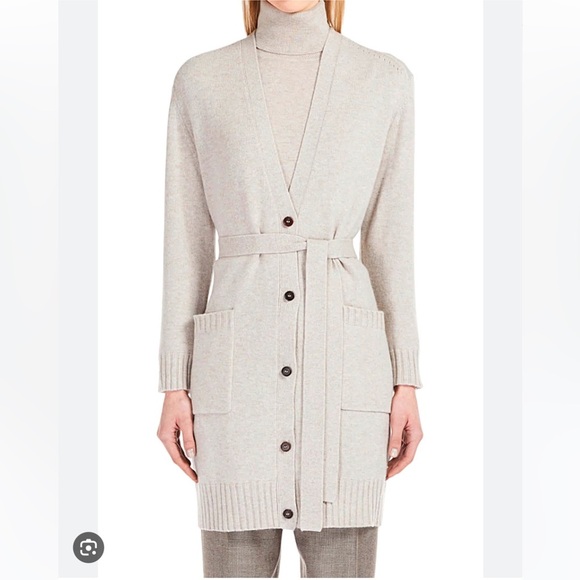 Max Mara Studio Wool & Cashmere Long Cardigan with Matching Belt Small Spring - Picture 1 of 9